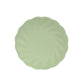 Sage green biodegradable dinner plate with a swirl scalloped design.