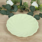 Sage green biodegradable dinner plate with swirl scalloped design.