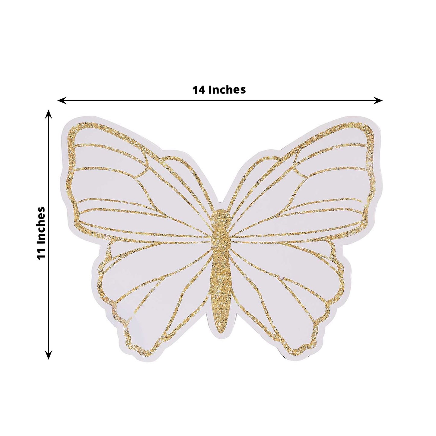 10 Pack White Gold Glitter Butterfly Disposable Table Mats, 14" Cardboard Paper Placemats - 400GSM