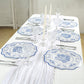 10 Pack Cardboard Paper Table Mats with White Royal Blue Damask Floral Pattern, 13" Round Disposable Placemats with Scalloped Rim - 400 GSM