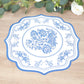 10 Pack Cardboard Paper Table Mats with White Royal Blue Damask Floral Pattern, 13" Round Disposable Placemats with Scalloped Rim - 400 GSM