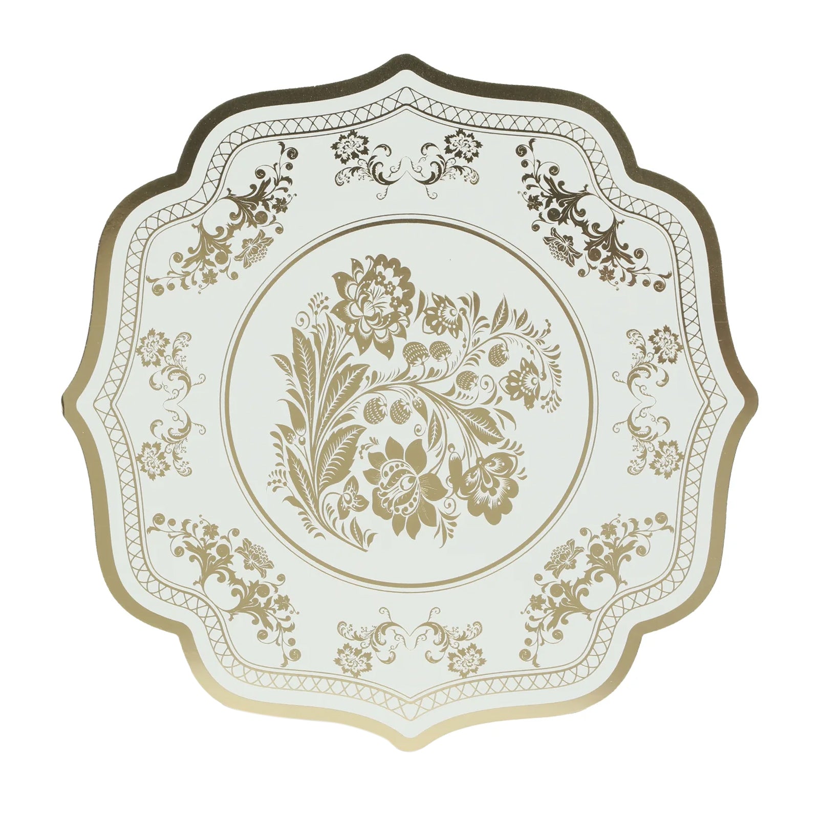 Paper Mat Classy 10pk 13in Round Gold Damask Paper Placemats | TCFLinen