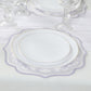 10-Pack Disposable Table Placemats 13" Round Placemats in White with Lavender Damask Floral Pattern & Scalloped Rim - 400GSM Cardboard Placemats for Stylish Table Setting