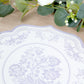 10-Pack Disposable Table Placemats 13" Round Placemats in White with Lavender Damask Floral Pattern & Scalloped Rim - 400GSM Cardboard Placemats for Stylish Table Setting