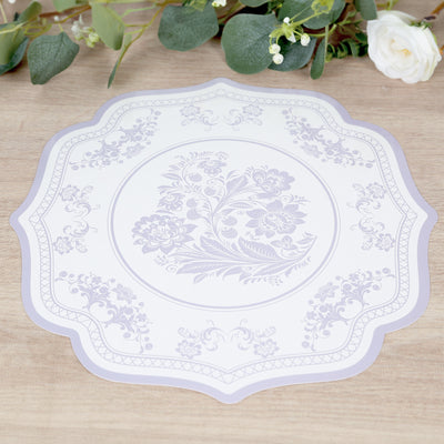 White Lavender Cardboard Paper Placemats with Damask Floral Pattern