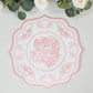 10-Pack Disposable Table Placemats 13" Round Placemats in White with Pink Damask Floral Pattern & Scalloped Rim - 400GSM Cardboard Placemats for Stylish Table Setting