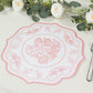 10-Pack Disposable Table Placemats 13" Round Placemats in White with Pink Damask Floral Pattern & Scalloped Rim - 400GSM Cardboard Placemats for Stylish Table Setting