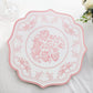 10-Pack Disposable Table Placemats 13" Round Placemats in White with Pink Damask Floral Pattern & Scalloped Rim - 400GSM Cardboard Placemats for Stylish Table Setting
