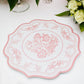 10-Pack Disposable Table Placemats 13" Round Placemats in White with Pink Damask Floral Pattern & Scalloped Rim - 400GSM Cardboard Placemats for Stylish Table Setting