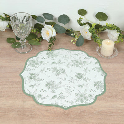 Scalloped Sage Green Placemats with French Toile Pattern