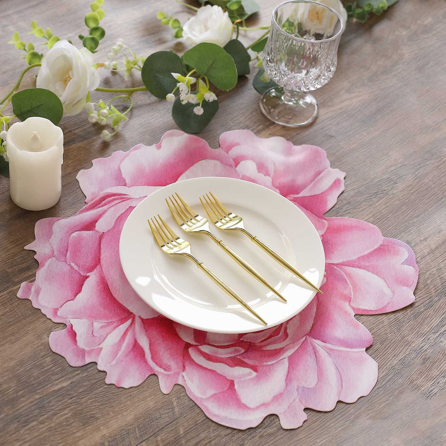 10 Pack Pink Peony Flower Disposable Table Mats, 14" Cardboard Paper Floral Placemats - 400GSM