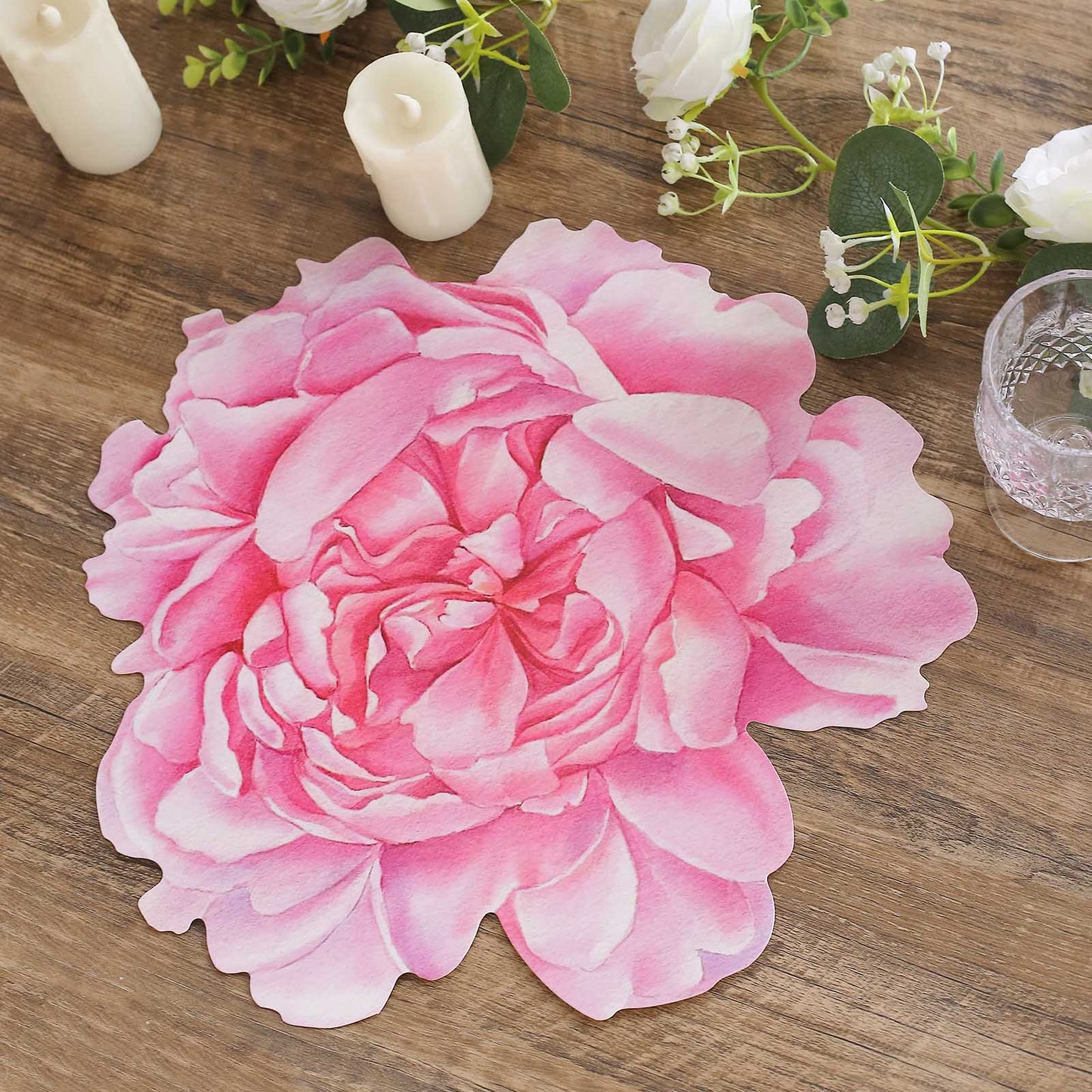 10 Pack Pink Peony Flower Disposable Table Mats, 14" Cardboard Paper Floral Placemats - 400GSM