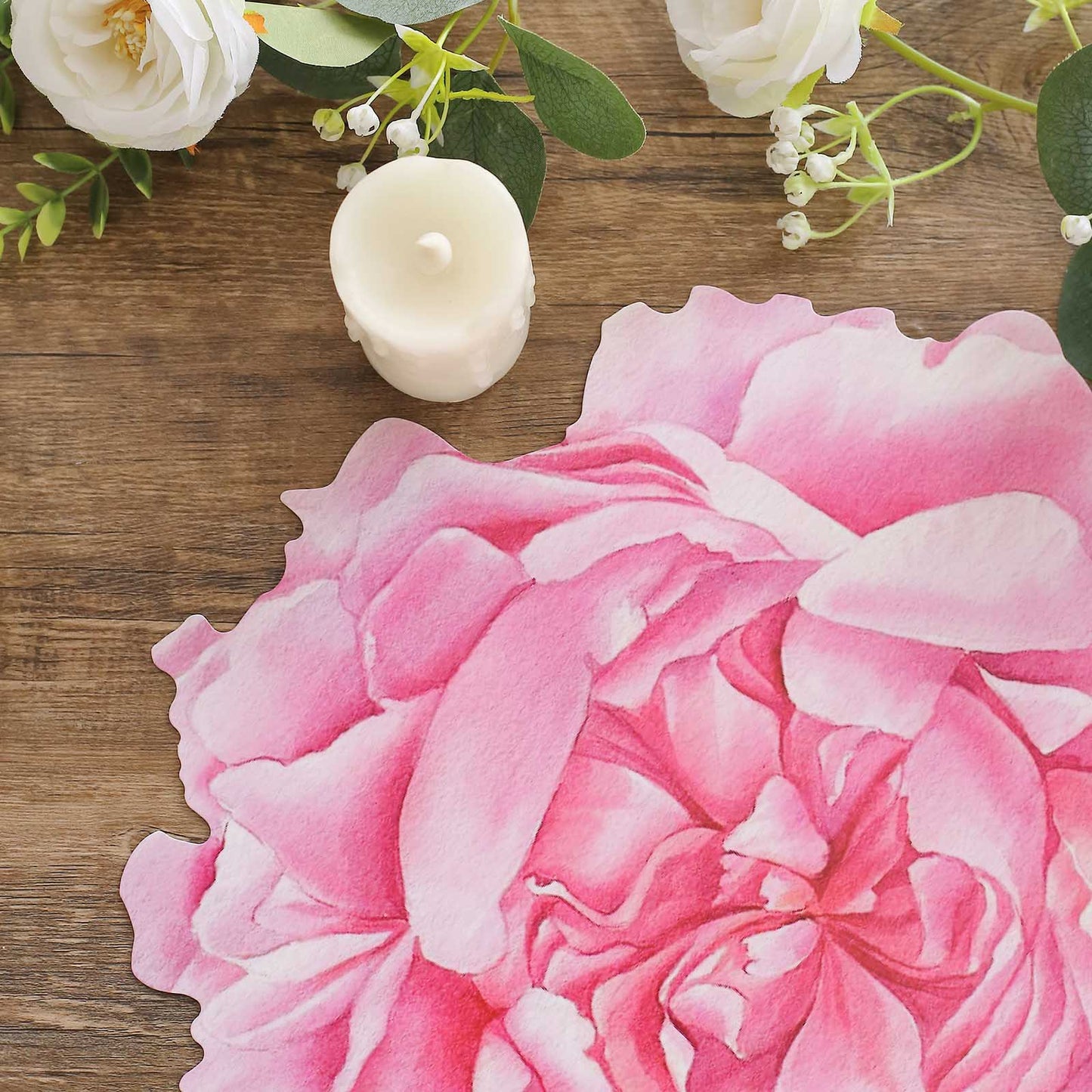 10 Pack Pink Peony Flower Disposable Table Mats, 14" Cardboard Paper Floral Placemats - 400GSM