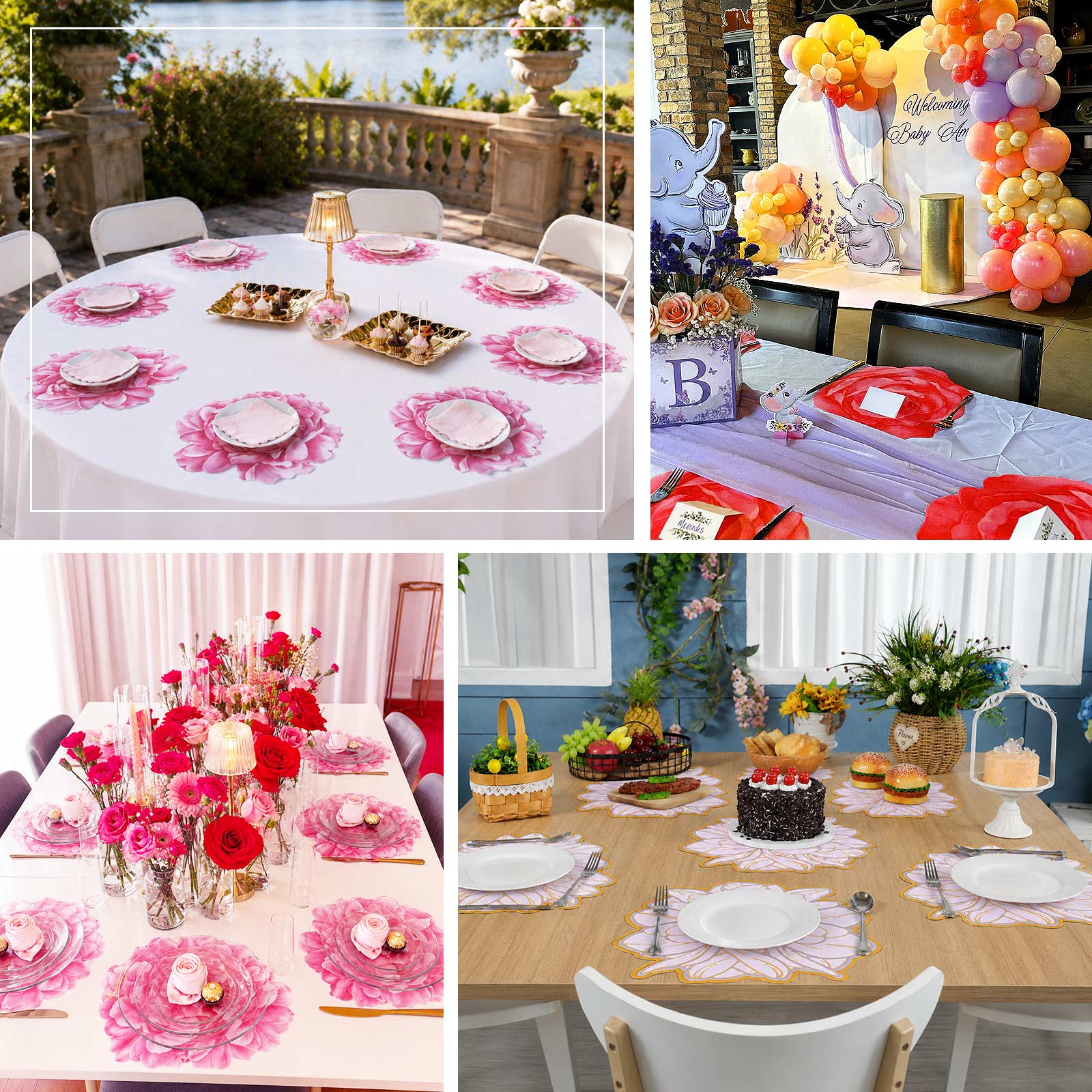 10 Pack Lavender Peony Cardboard Paper Table Mats with Gold Foil Edges 14"