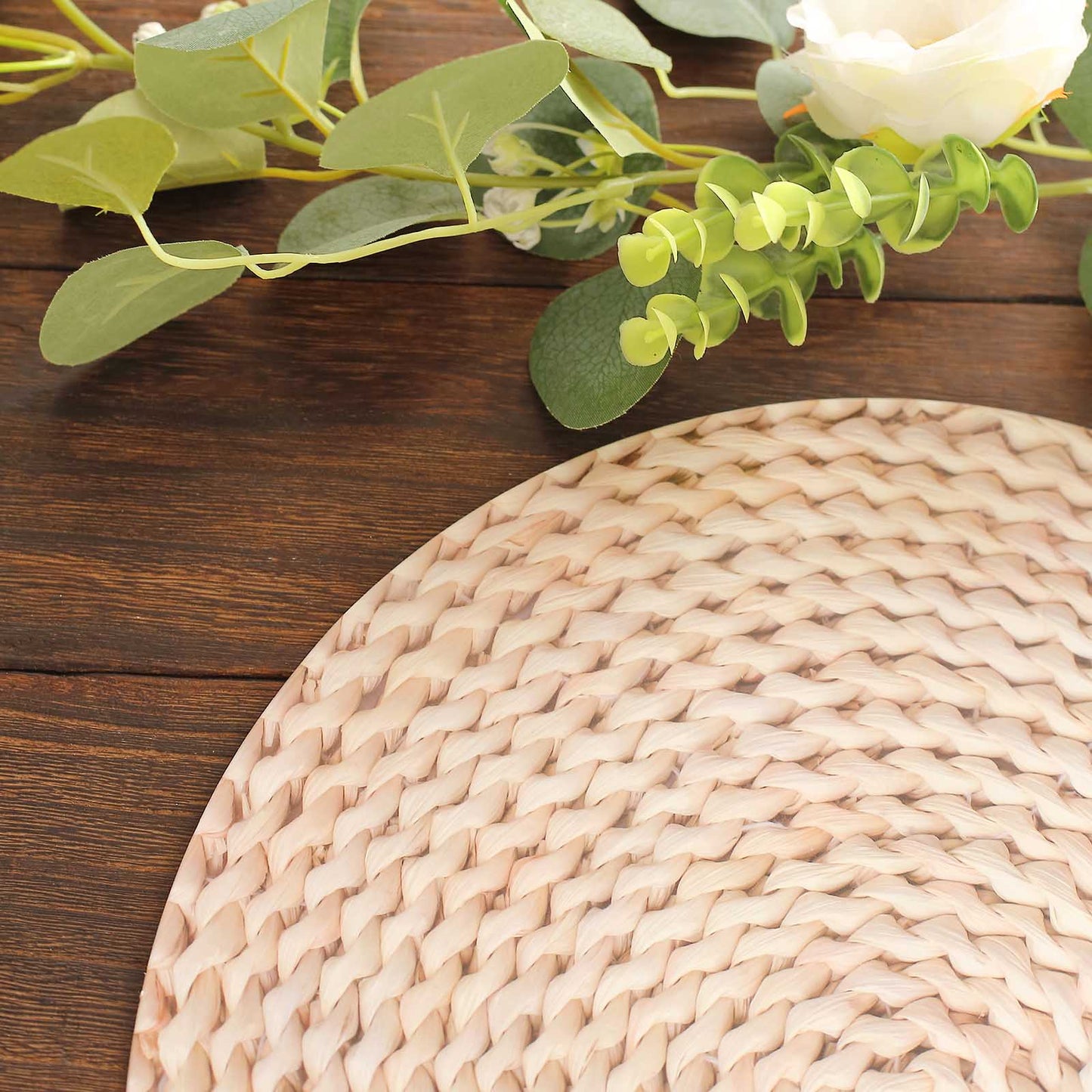 6 Pack Wheat Woven Rattan Print Disposable Dining Table Mats, 13" Round Cardstock Paper Placemats - 700 GSM