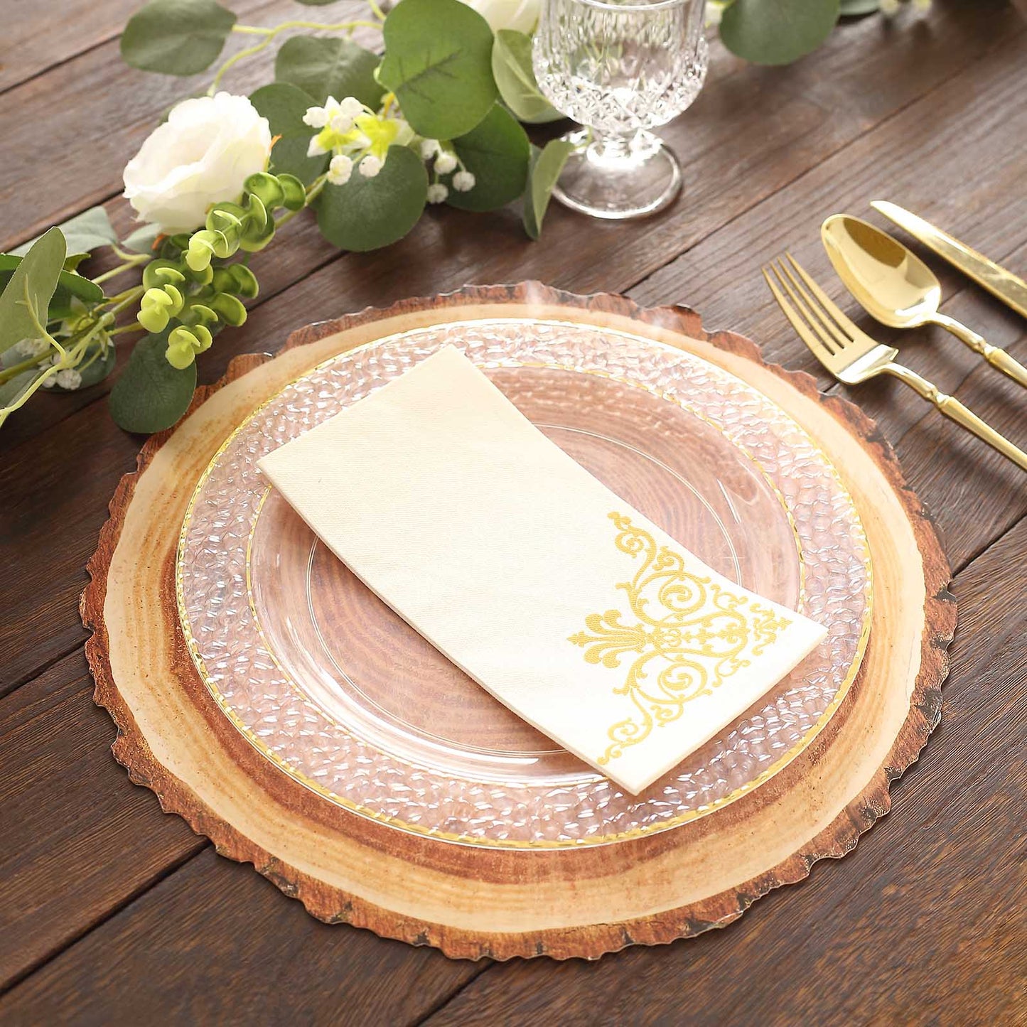 6 Pack Farmhouse Natural Wood Slice Print Disposable Dining Table Mats, 13" Round Cardstock Paper Placemats - 700 GSM