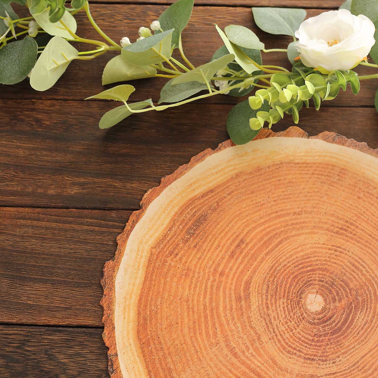 6 Pack Farmhouse Natural Wood Slice Print Disposable Dining Table Mats, 13" Round Cardstock Paper Placemats - 700 GSM