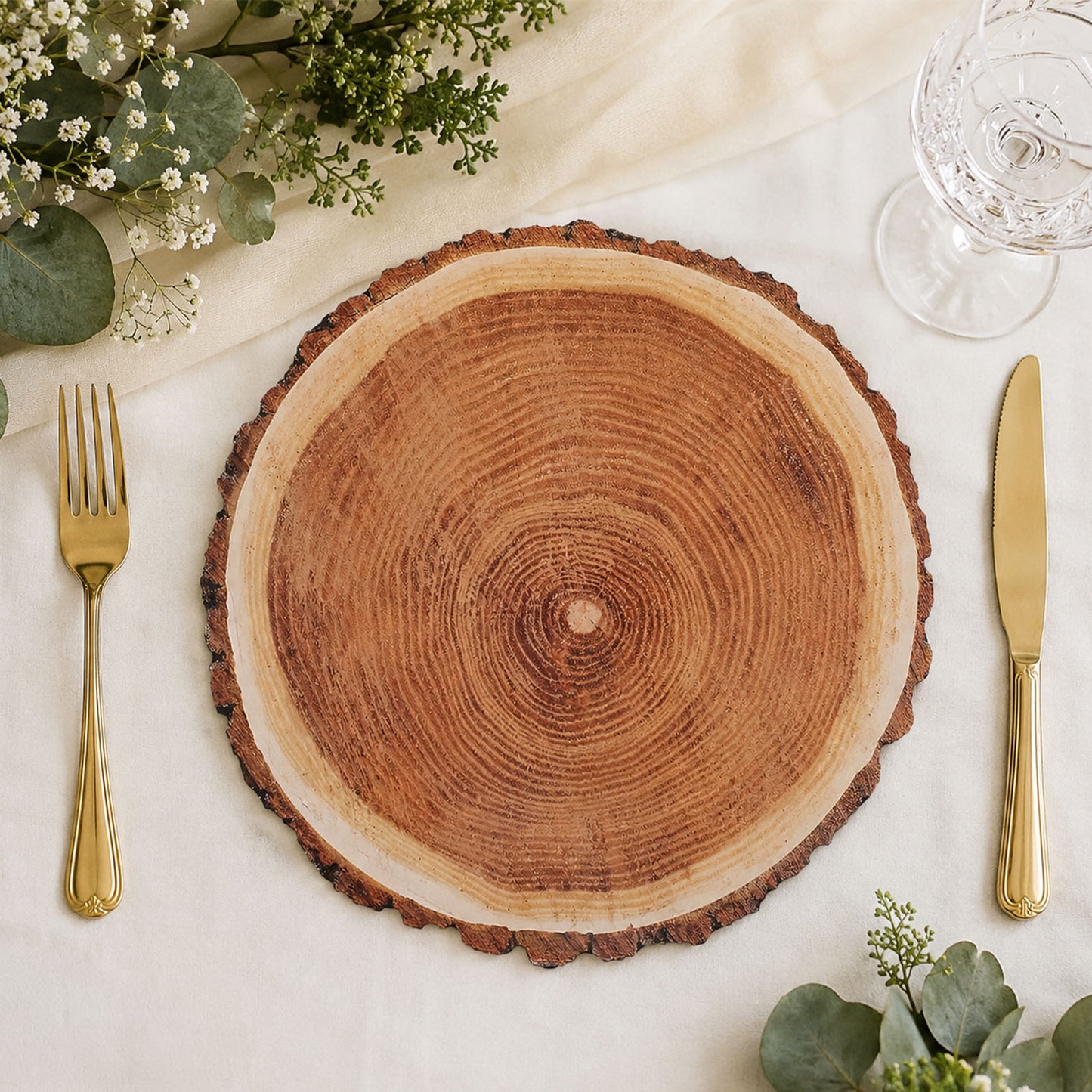 50-Pack Disposable Table Placemats in Natural Wood Slice Print - 700GSM Cardboard Placemats for Rust