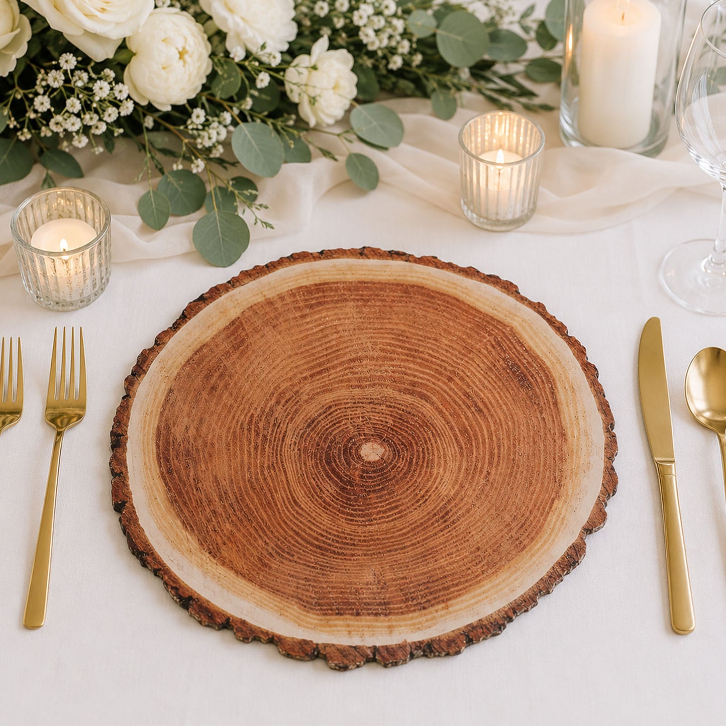 50-Pack Disposable Table Placemats in Natural Wood Slice Print - 700GSM Cardboard Placemats for Rust