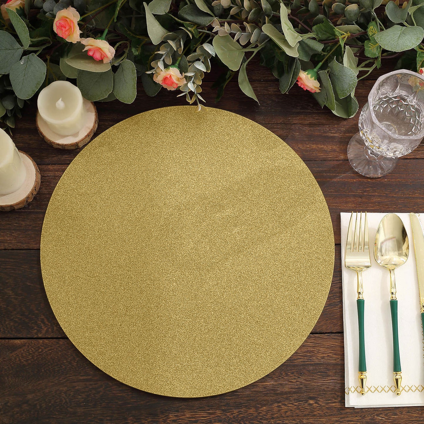 20 Pack | 13inch Gold Glitter Round Paper Table Placemats, Disposable Dining Table Mats