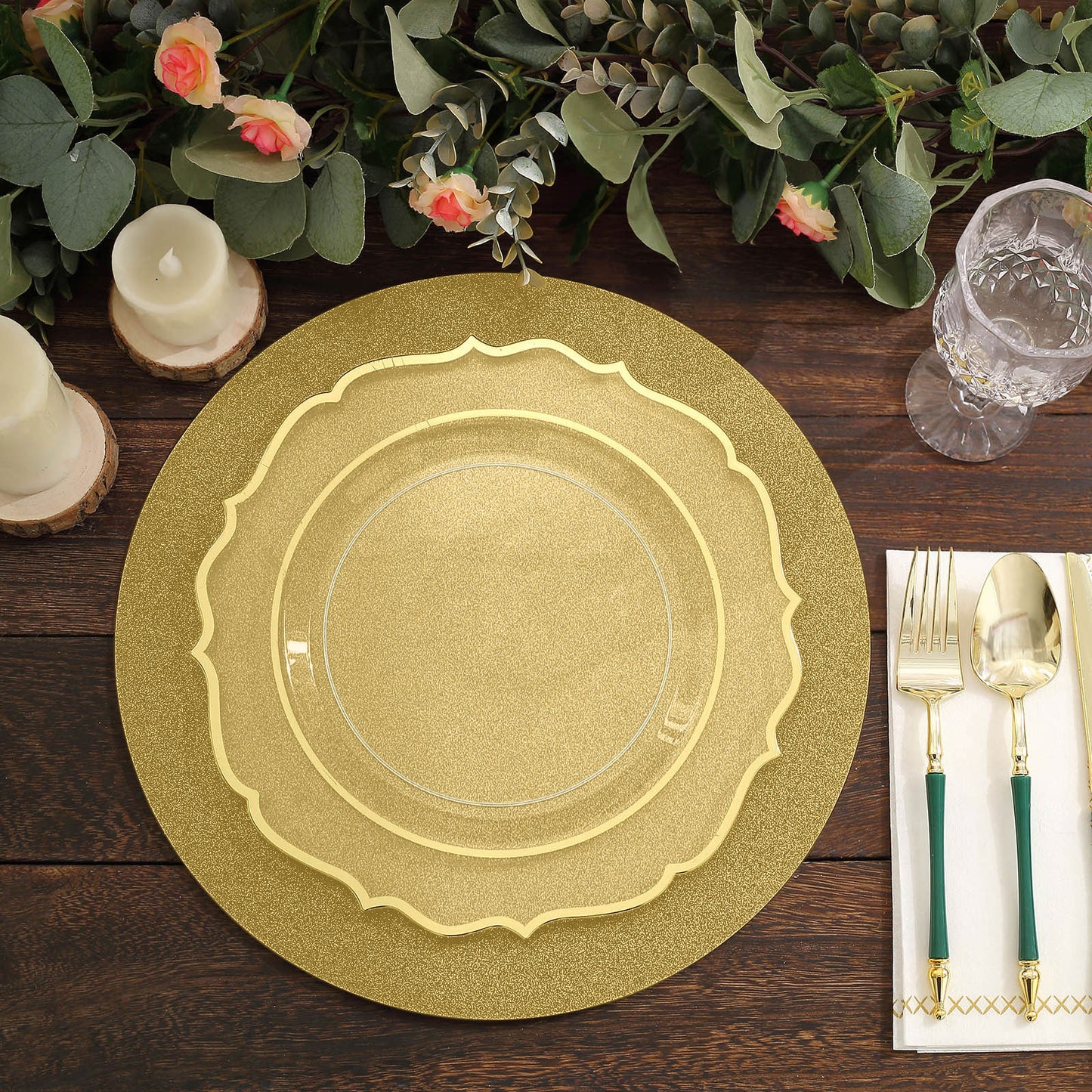 20 Pack | 13inch Gold Glitter Round Paper Table Placemats, Disposable Dining Table Mats