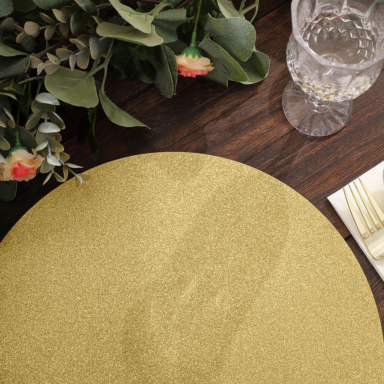 20 Pack | 13inch Gold Glitter Round Paper Table Placemats, Disposable Dining Table Mats