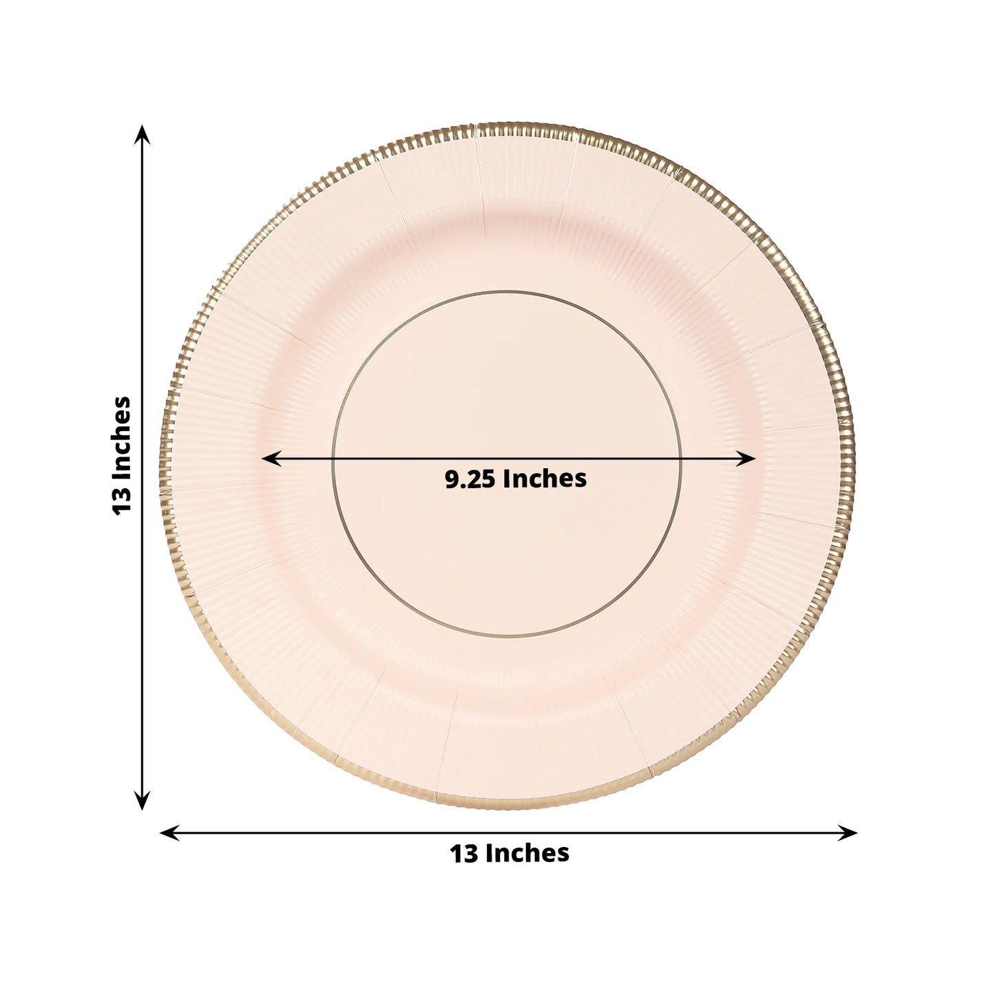 25 Pack Blush Sunray Heavy Duty Paper Charger Plates with Gold Rim, 13" Round Disposable Serving Plates - 350 GSM