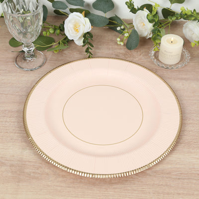 Disposable Round Charger Plates 13" Blush Sunray Design with Gold Rim