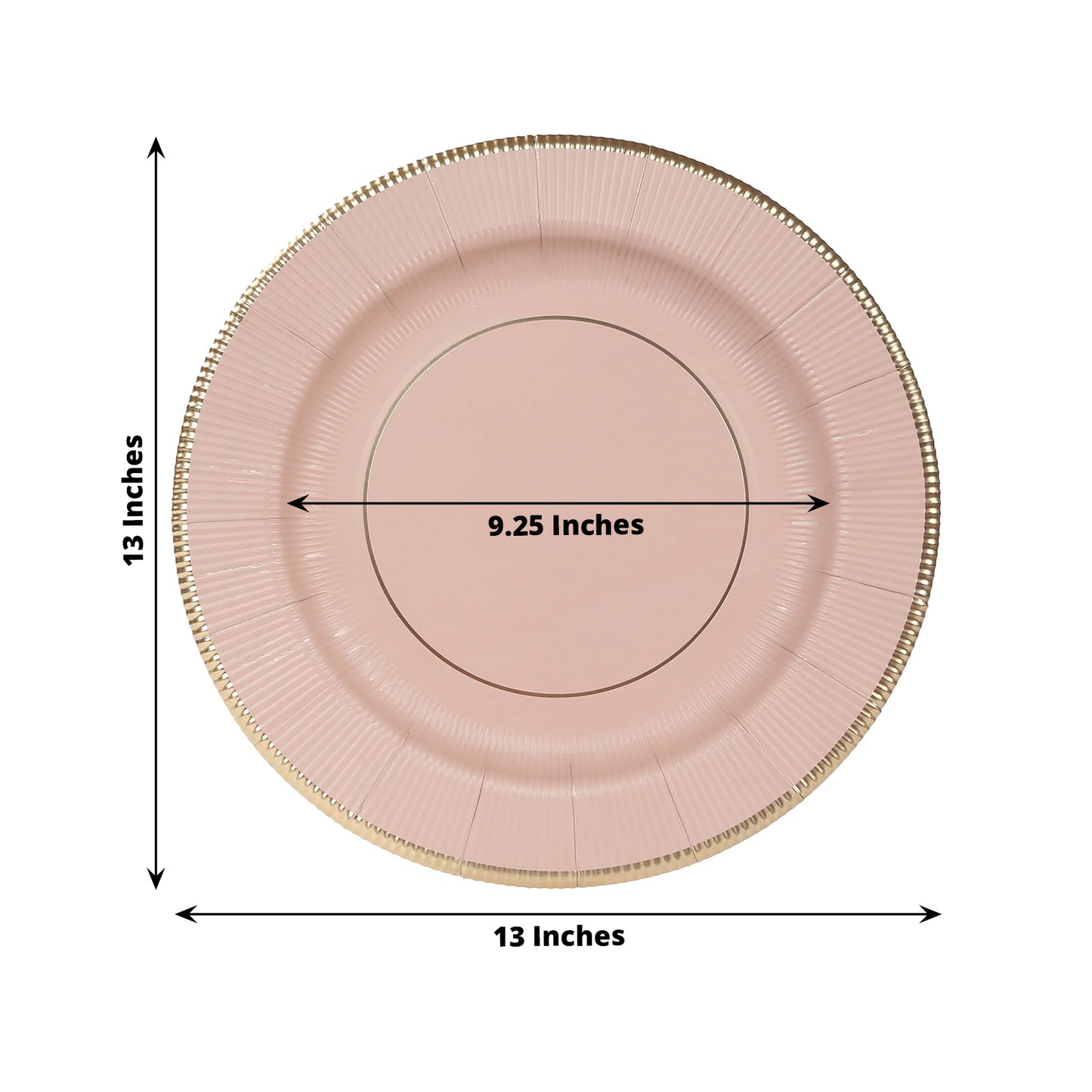 25 Pack Dusty Rose Sunray Heavy Duty Paper Charger Plates with Gold Rim, 13" Round Disposable Serving Plates - 350 GSM