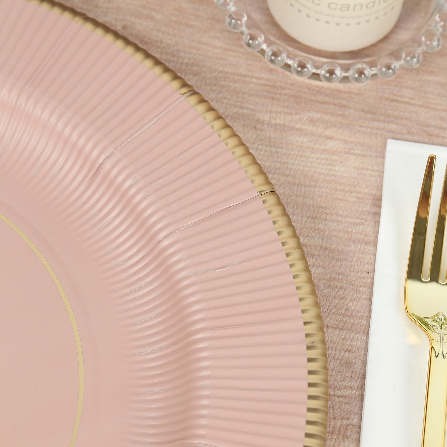 25 Pack Dusty Rose Sunray Heavy Duty Paper Charger Plates with Gold Rim, 13" Round Disposable Serving Plates - 350 GSM