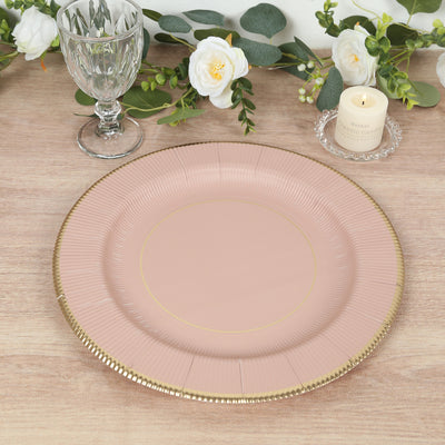 Disposable Round Charger Plates 13" Dusty Rose Sunray Design with Gold Rim