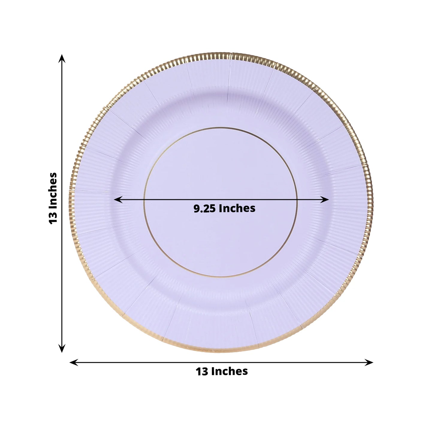 25 Pack Lavender Lilac Sunray Heavy Duty Paper Charger Plates with Gold Rim, 13" Round Disposable Serving Plates - 350 GSM