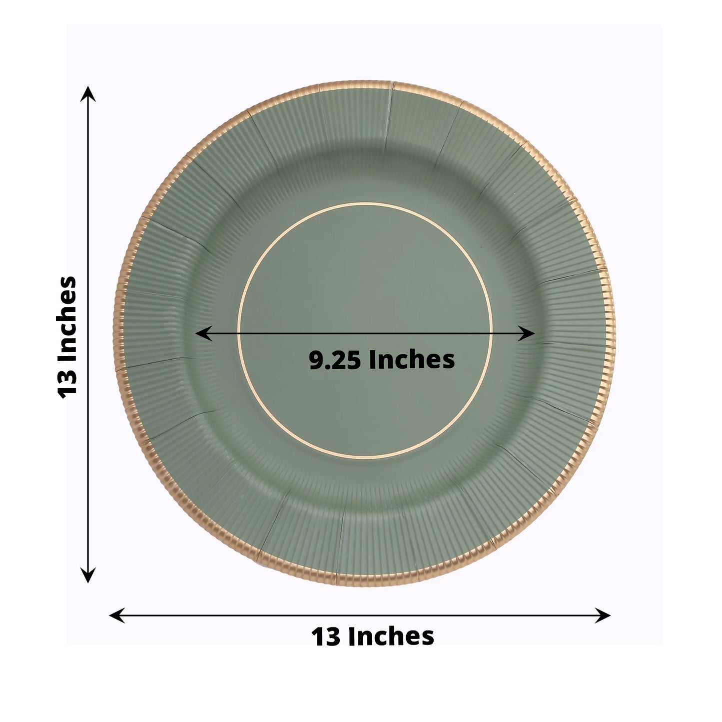 25 Pack Sage Green Sunray Heavy Duty Paper Charger Plates with Gold Rim, 13" Round Disposable Serving Plates - 350 GSM