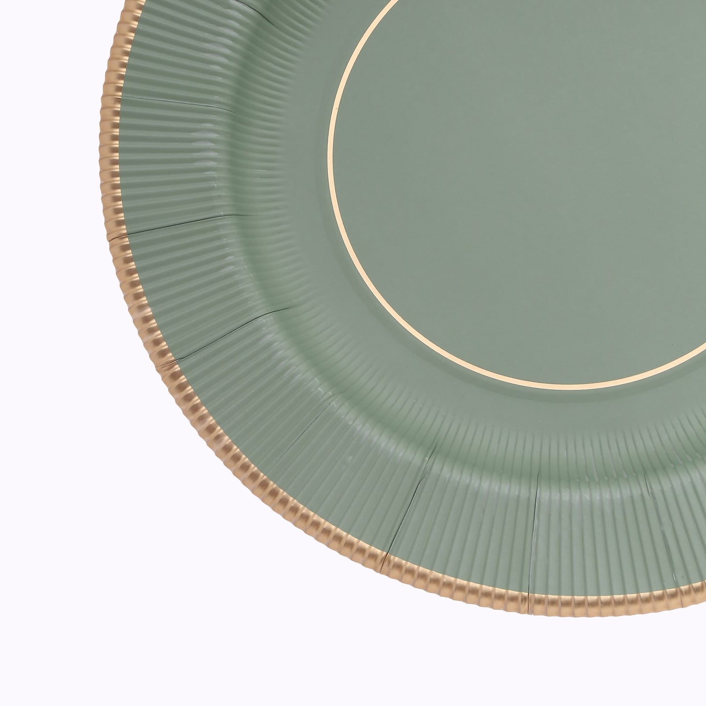 25 Pack Sage Green Sunray Heavy Duty Paper Charger Plates with Gold Rim, 13" Round Disposable Serving Plates - 350 GSM