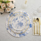 6 Pack White Blue Cardboard Paper Charger Plates in French Toile Floral Pattern, 13" Round Disposable Placemats- 700 GSM