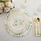 6 Pack White Green Cardboard Paper Charger Plates with Eucalyptus Leaves Print, 13" Round Disposable Placemats- 700 GSM