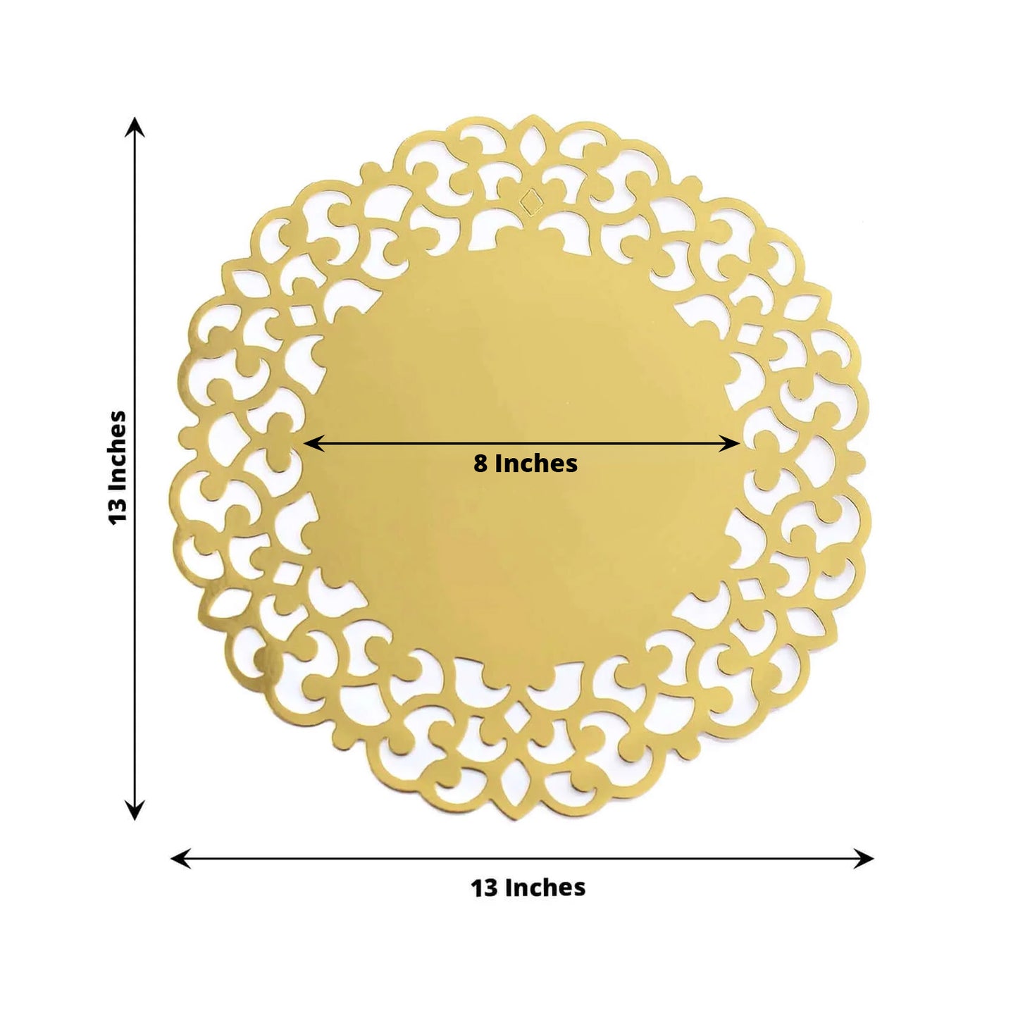 6 Pack Metallic Gold Laser Cut Disposable Dining Table Mats with Floral Rim, 13" Round Cardboard Placemats - 400GSM