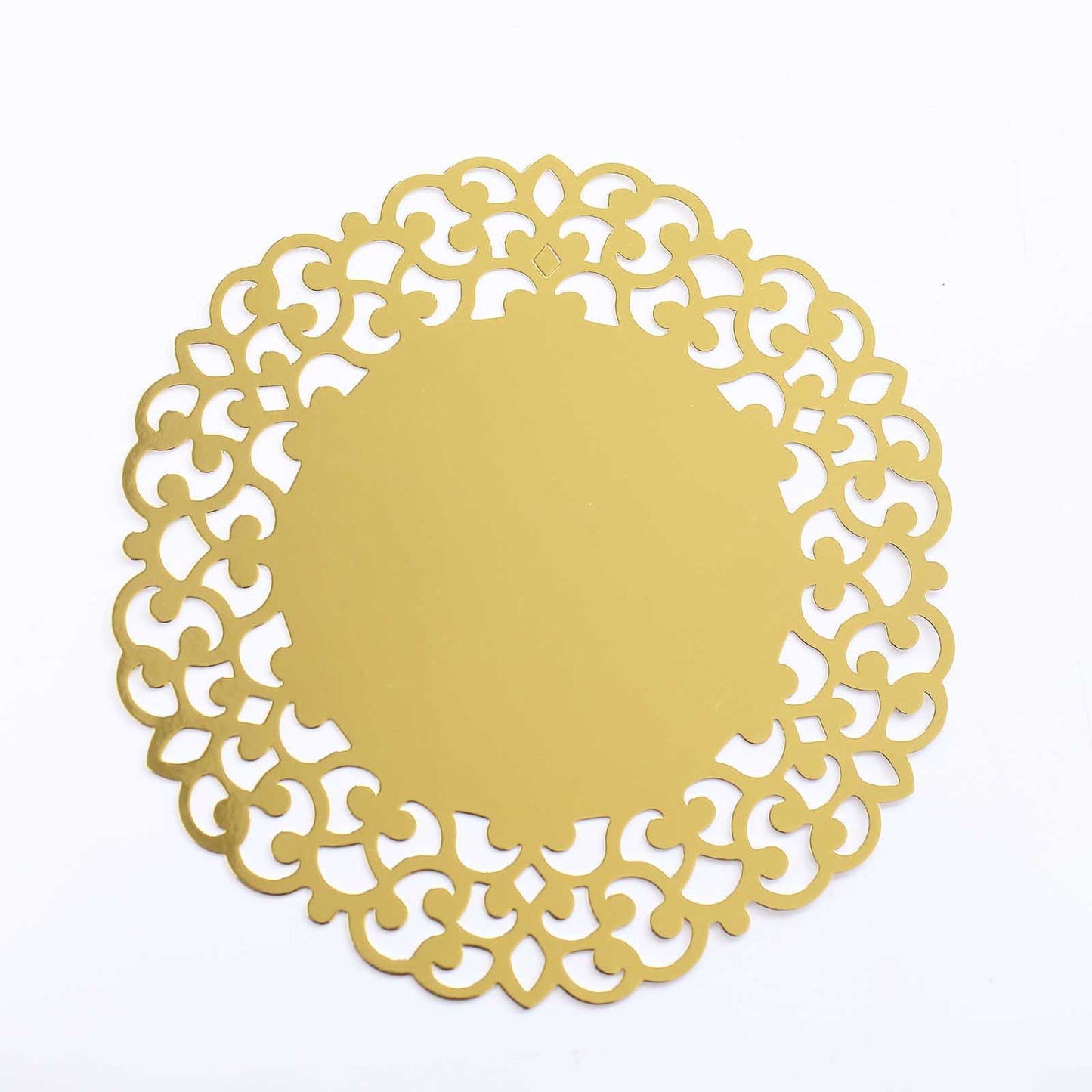 6 Pack Metallic Gold Laser Cut Disposable Dining Table Mats with Floral Rim, 13" Round Cardboard Placemats - 400GSM