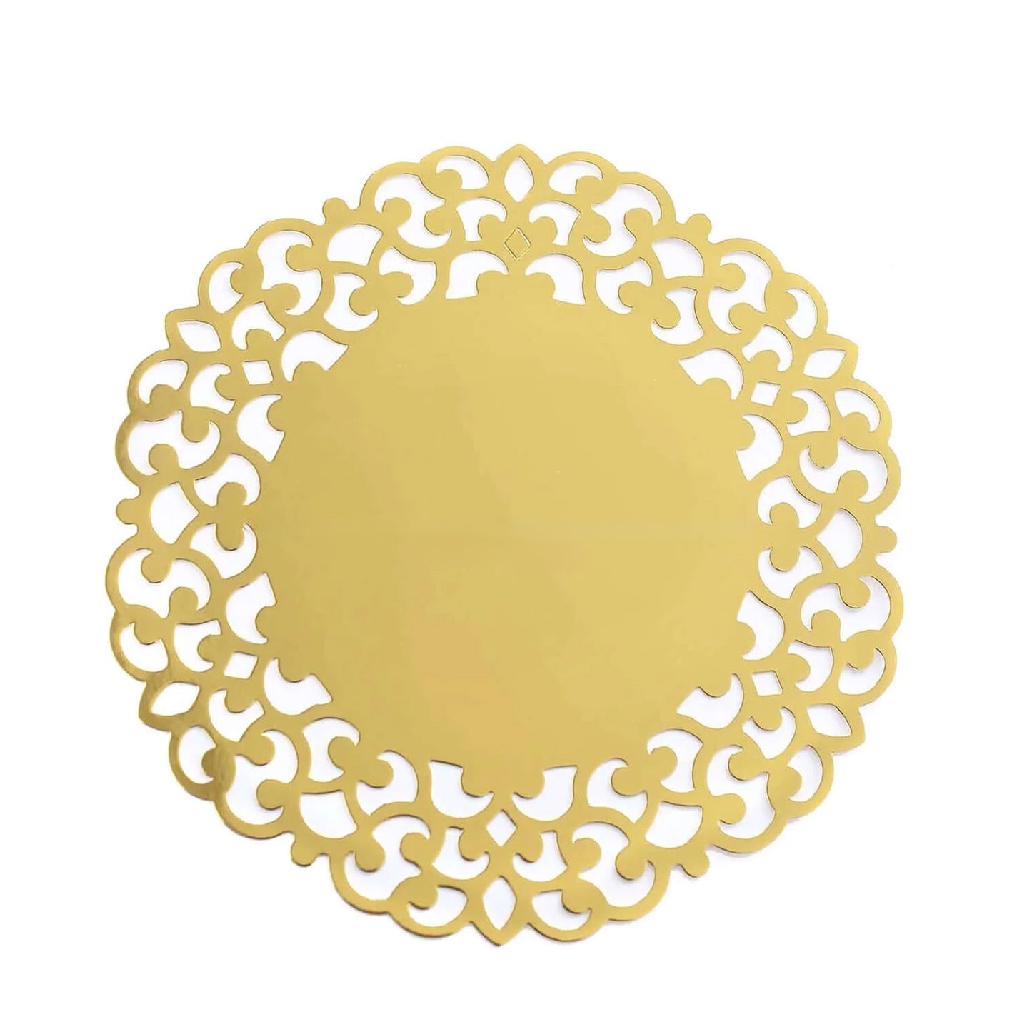 6 Pack Metallic Gold Laser Cut Disposable Dining Table Mats with Floral Rim, 13" Round Cardboard Placemats - 400GSM