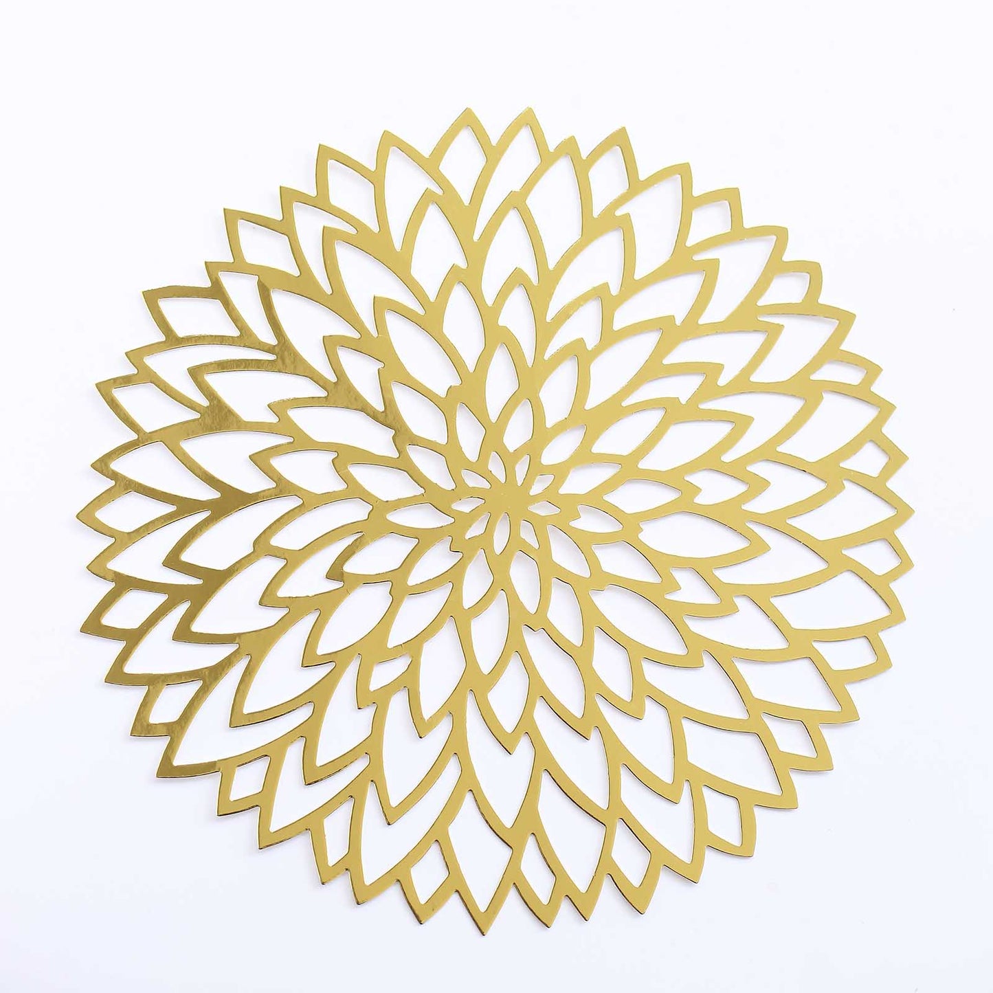 6 Pack Metallic Gold Laser Cut Hibiscus Flower Disposable Table Mats, 13" Round Cardboard Placemats - 400GSM