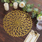 6 Pack Metallic Gold Laser Cut Hibiscus Flower Disposable Table Mats, 13" Round Cardboard Placemats - 400GSM