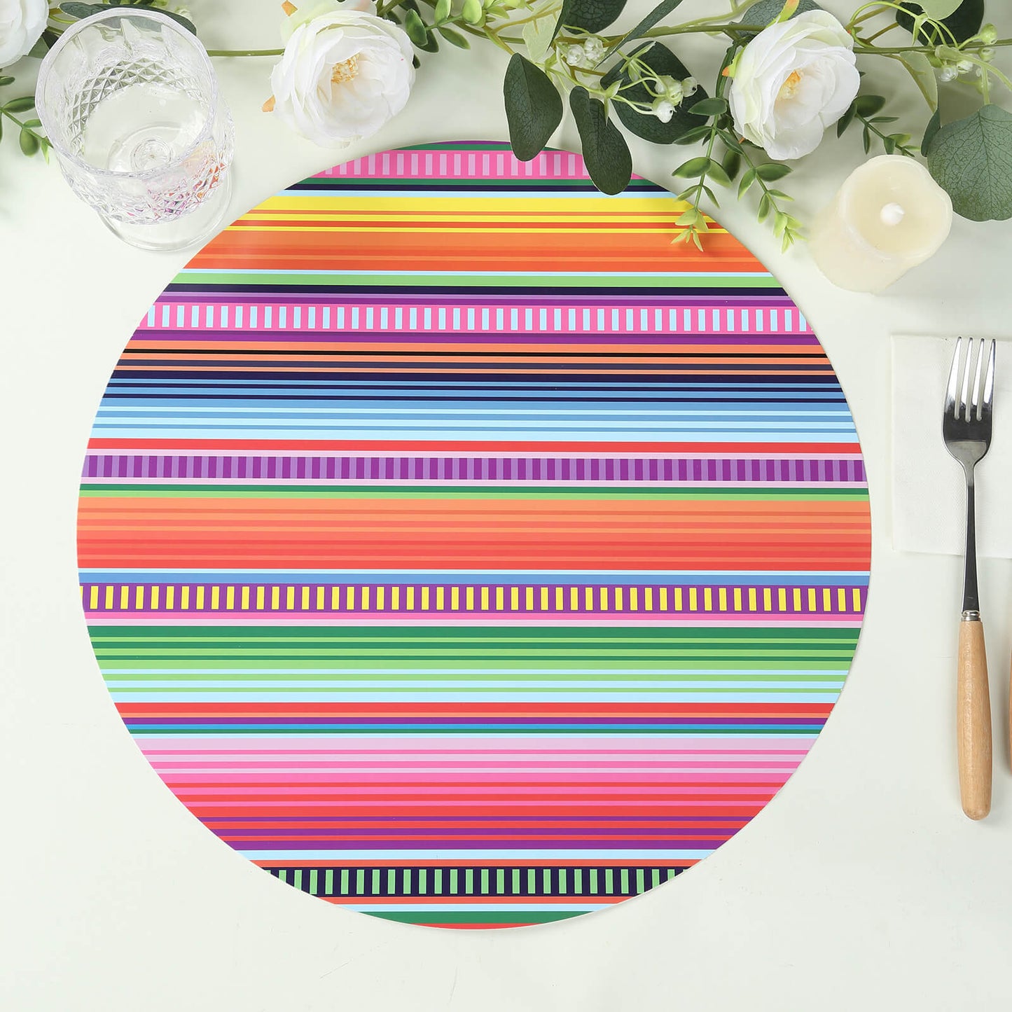 10 Pack Cinco De Mayo Party Theme Paper Placemats, 13" Round Mexican Serape Fiesta Disposable Dining Table Mats - 300 GSM