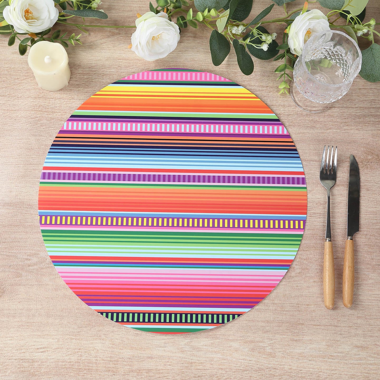 10 Pack Cinco De Mayo Party Theme Paper Placemats, 13" Round Mexican Serape Fiesta Disposable Dining Table Mats - 300 GSM