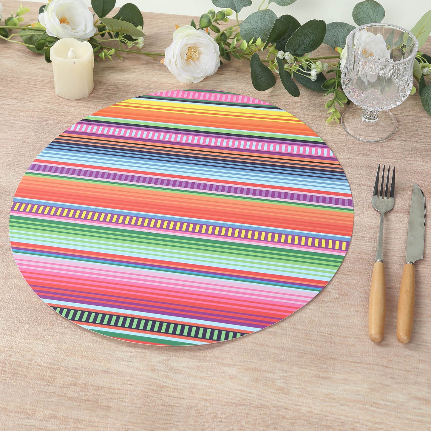 10 Pack Cinco De Mayo Party Theme Paper Placemats, 13" Round Mexican Serape Fiesta Disposable Dining Table Mats - 300 GSM