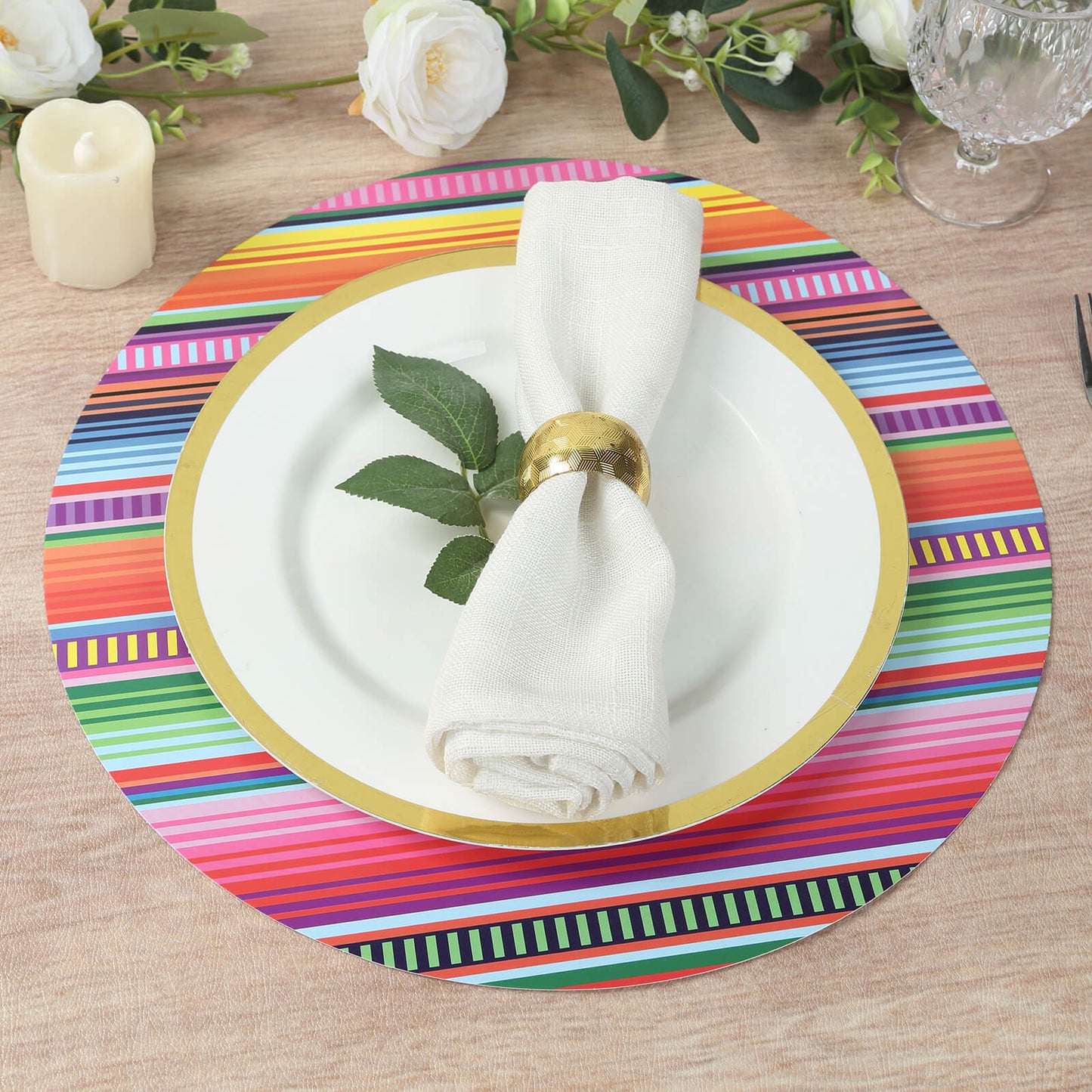 10 Pack Cinco De Mayo Party Theme Paper Placemats, 13" Round Mexican Serape Fiesta Disposable Dining Table Mats - 300 GSM