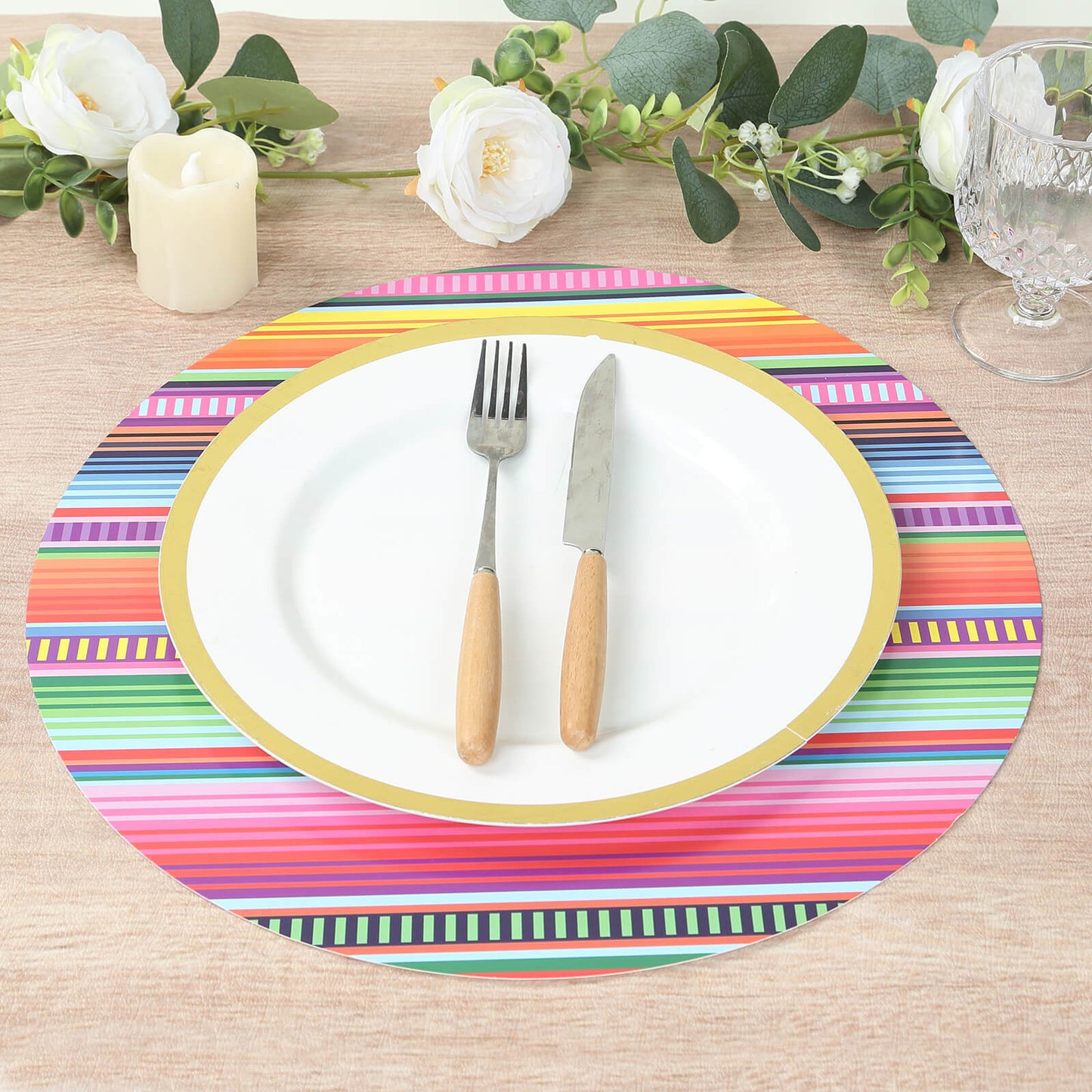 10 Pack Cinco De Mayo Party Theme Paper Placemats, 13" Round Mexican Serape Fiesta Disposable Dining Table Mats - 300 GSM