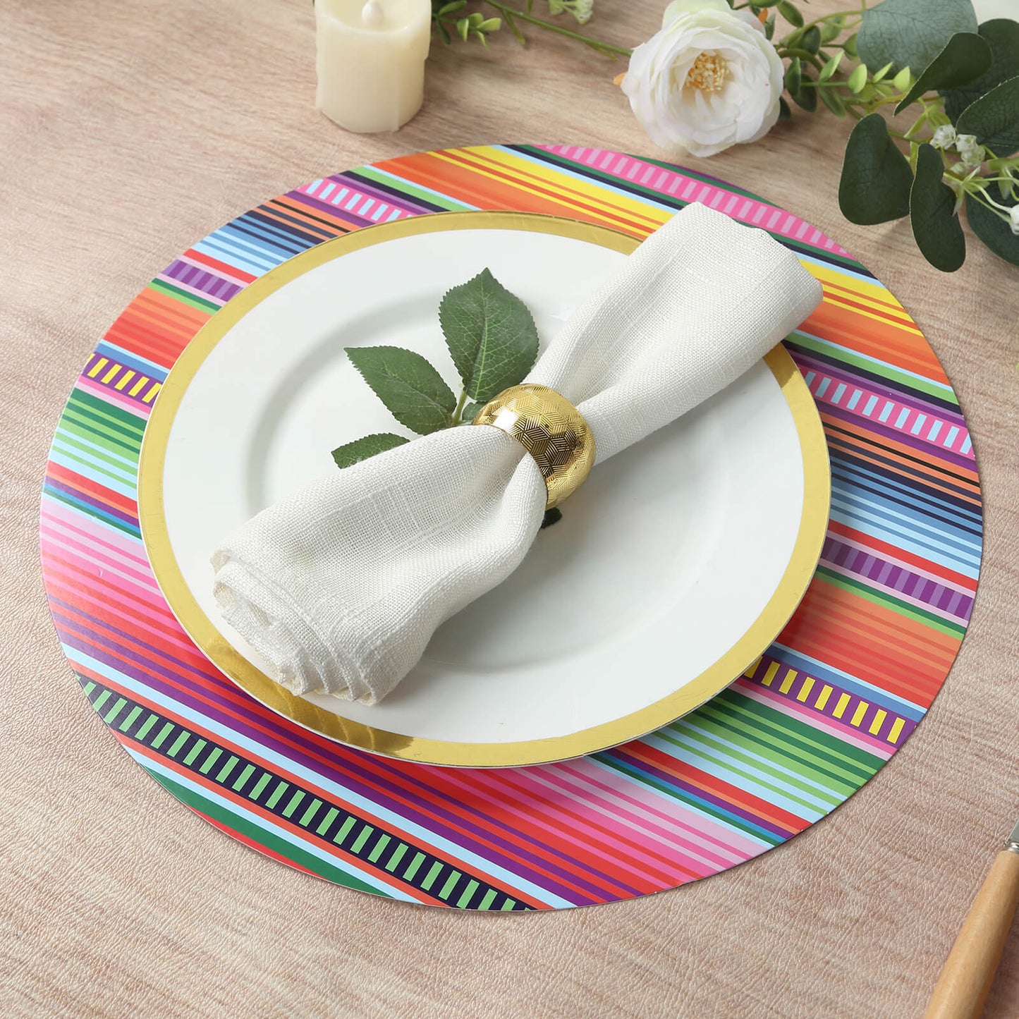 10 Pack Cinco De Mayo Party Theme Paper Placemats, 13" Round Mexican Serape Fiesta Disposable Dining Table Mats - 300 GSM