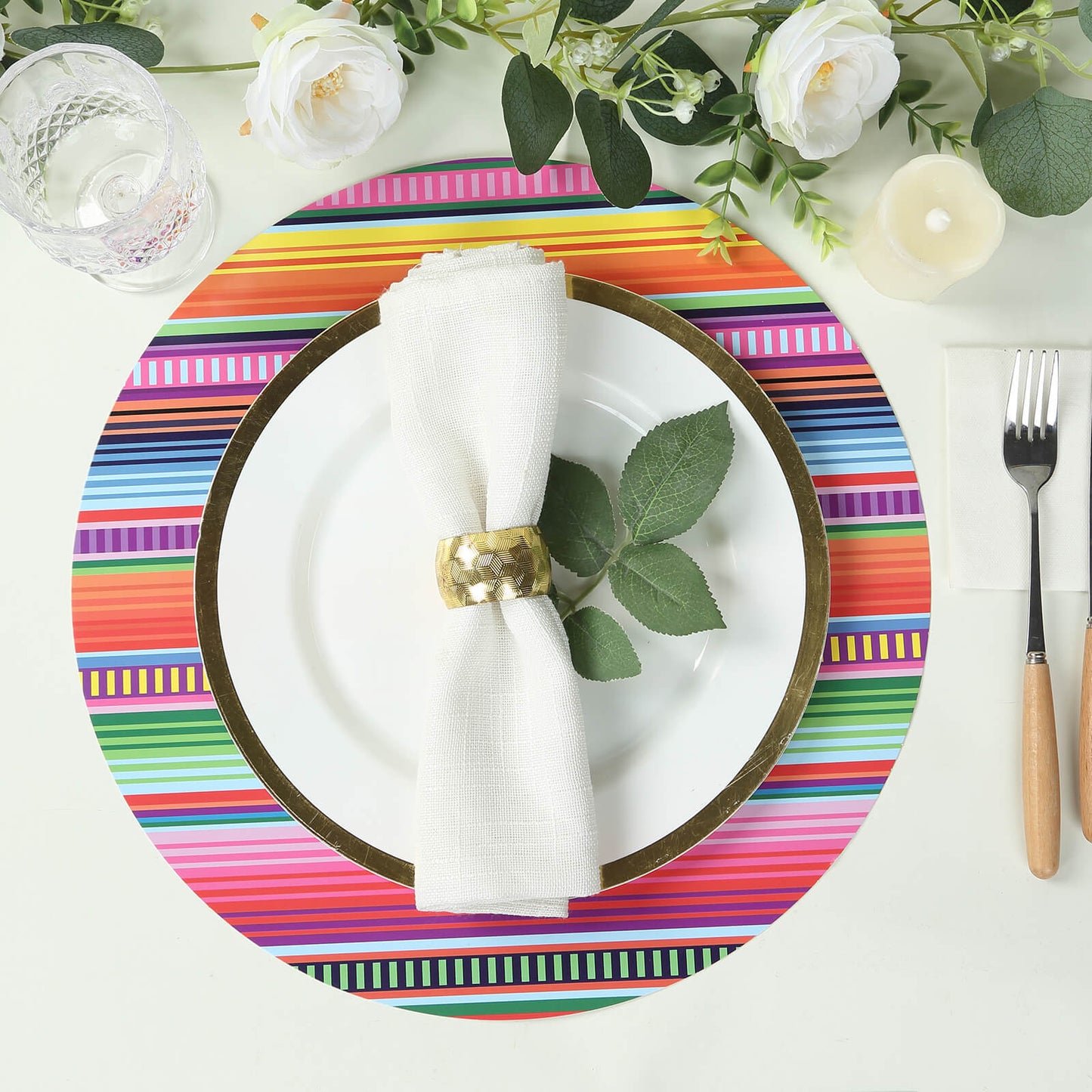 10 Pack Cinco De Mayo Party Theme Paper Placemats, 13" Round Mexican Serape Fiesta Disposable Dining Table Mats - 300 GSM