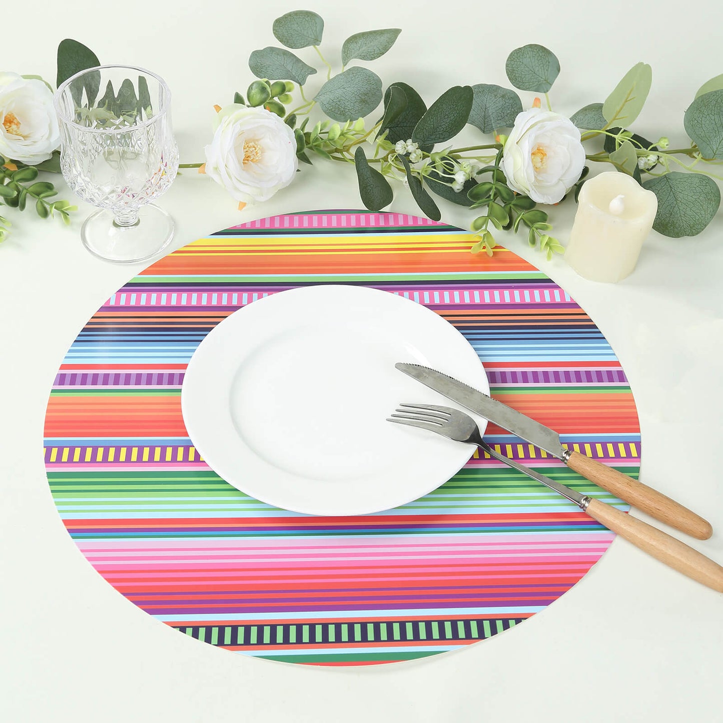 10 Pack Cinco De Mayo Party Theme Paper Placemats, 13" Round Mexican Serape Fiesta Disposable Dining Table Mats - 300 GSM