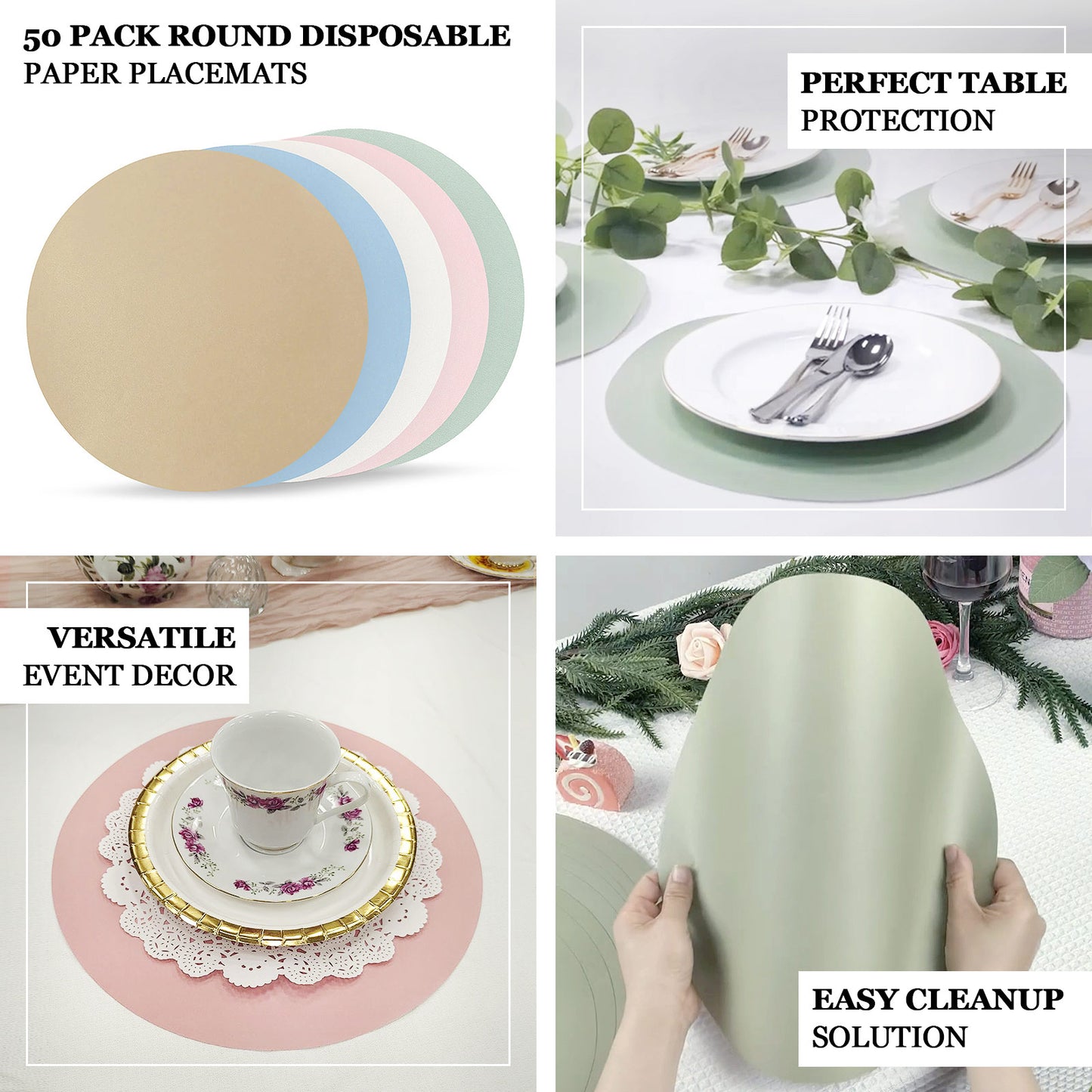 50 Pack 13" Round Disposable Paper Placemats – Cardboard Dining Table Mats, 120 GSM